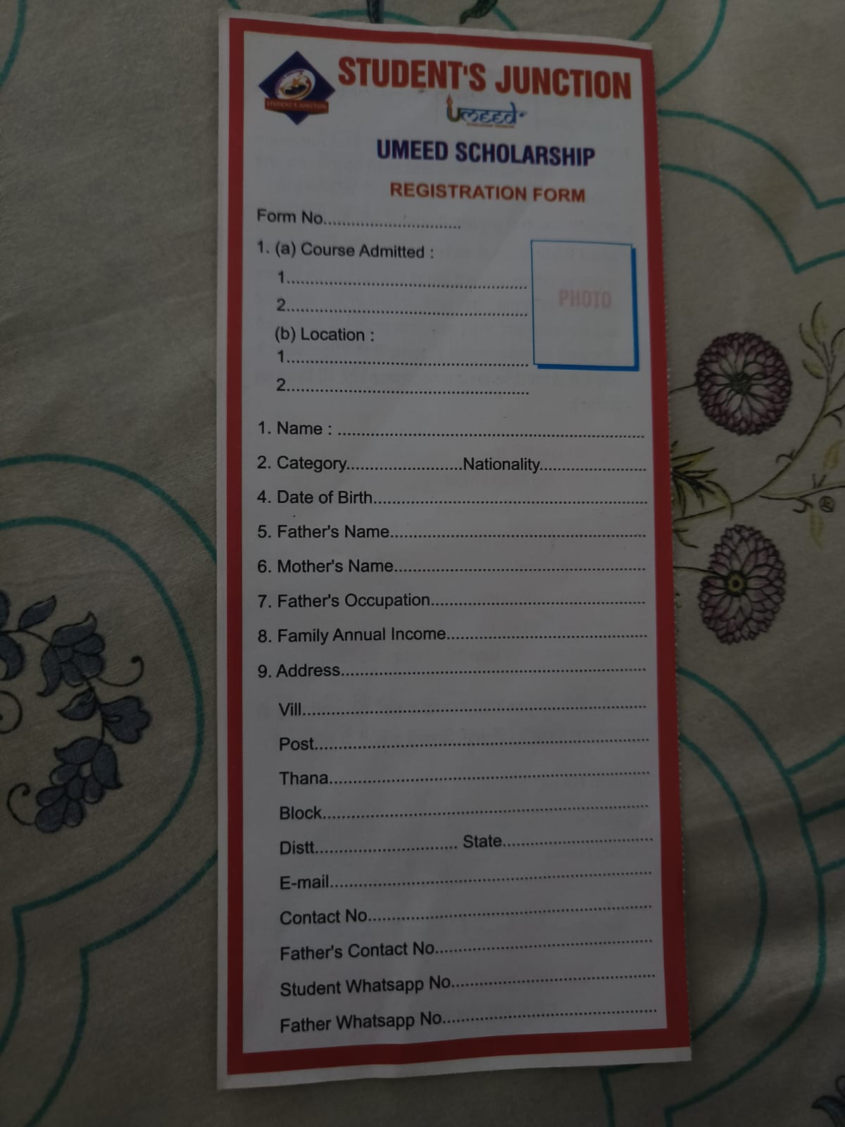 Students Junctions Umeed Scholarship registration form